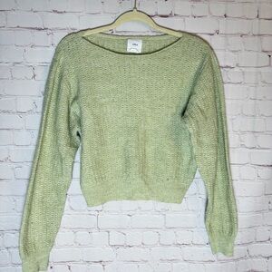 lola Soft Light Green Open-Knit Cropped Sweater